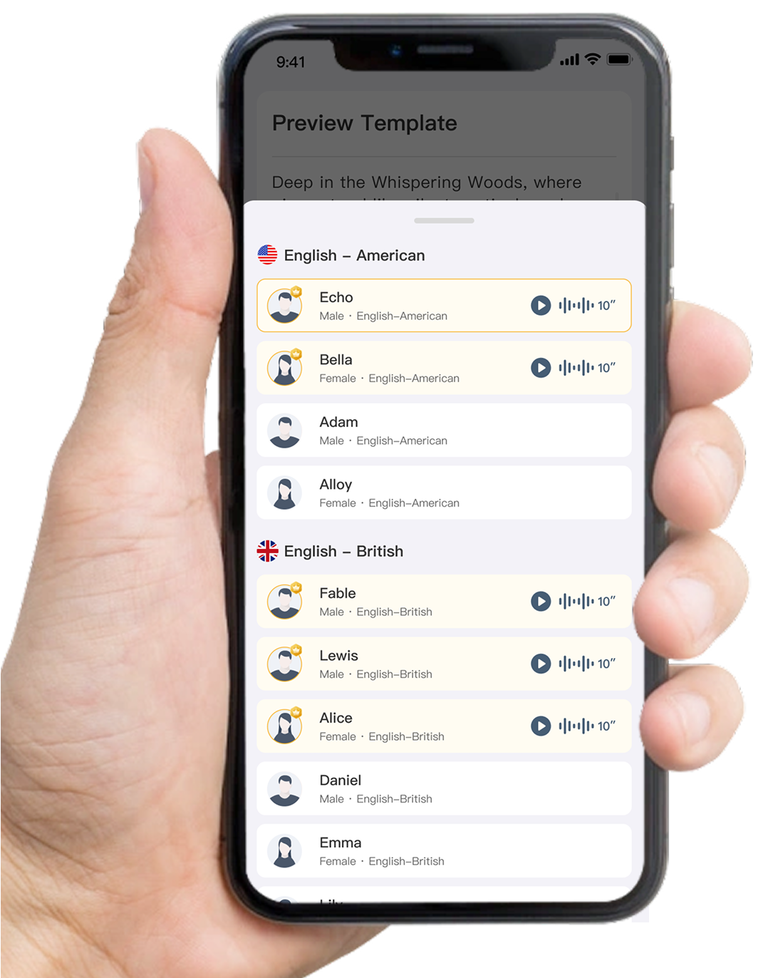 Voice Selection Interface